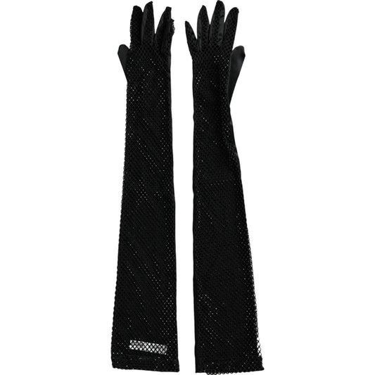 Women Black Mesh Net Elbow Length Gloves