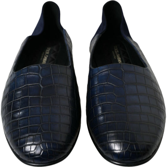 Dolce & Gabbana | Elegant Blue Crocodile Leather Loafers| McRichard Designer Brands   