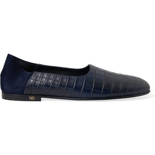Dolce & Gabbana Elegant Blue Crocodile Leather Loafers blue-crocodile-leather-loafers-slip-on-shoes