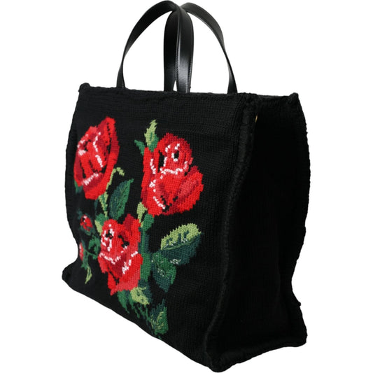 Dolce & Gabbana | Chic Embroidered Floral Black Tote| McRichard Designer Brands   