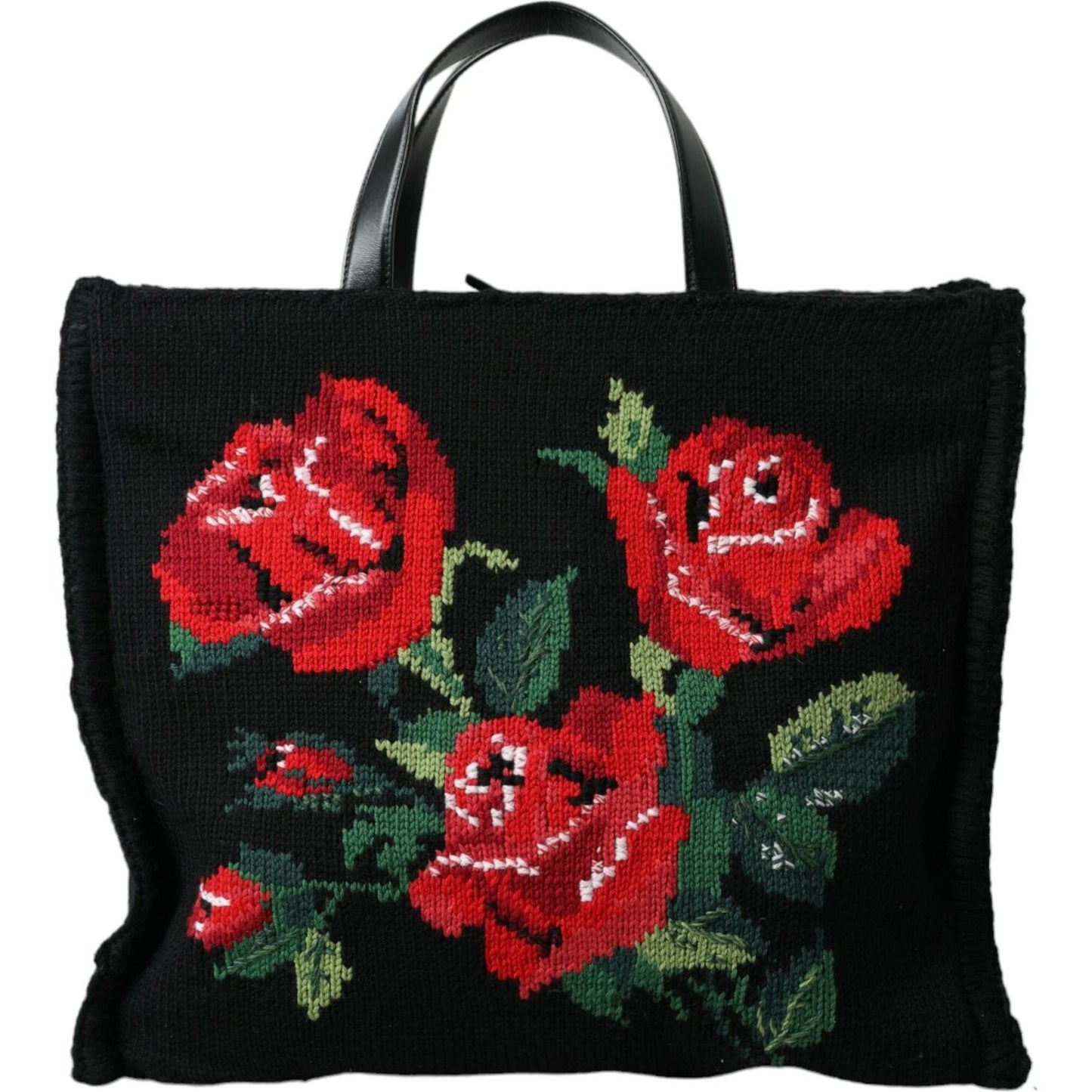 Dolce & Gabbana | Chic Embroidered Floral Black Tote| McRichard Designer Brands   
