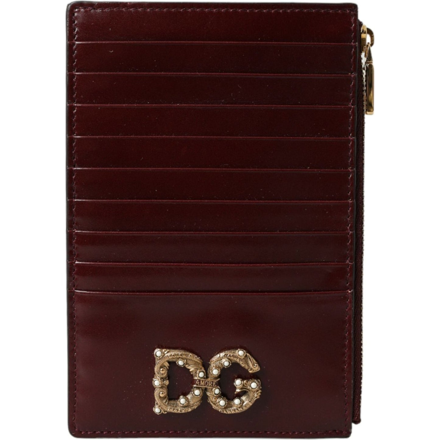 Dolce & Gabbana Maroon Leather Card Holder Wallet maroon-leather-card-holder-wallet