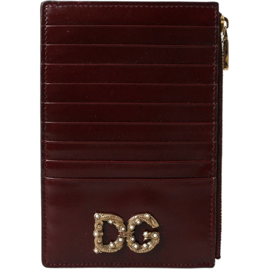 Dolce & Gabbana | Maroon Leather Card Holder Wallet| McRichard Designer Brands   