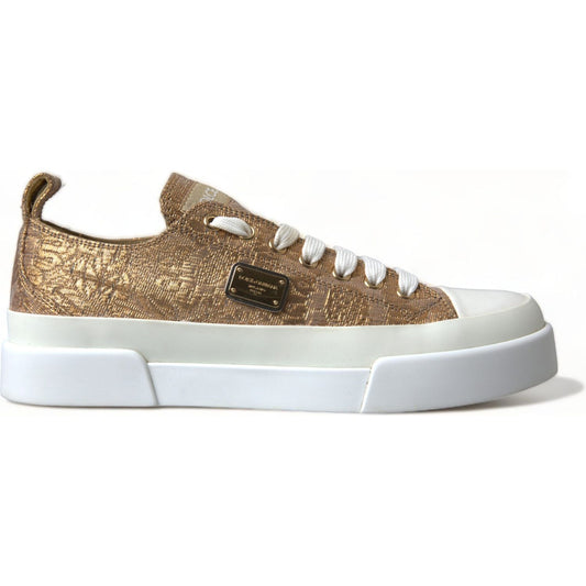 Dolce & Gabbana Elegant Gold Low-Top Sneakers - Chic Comfort Footwear gold-white-brocade-low-top-sneakers-women-shoes