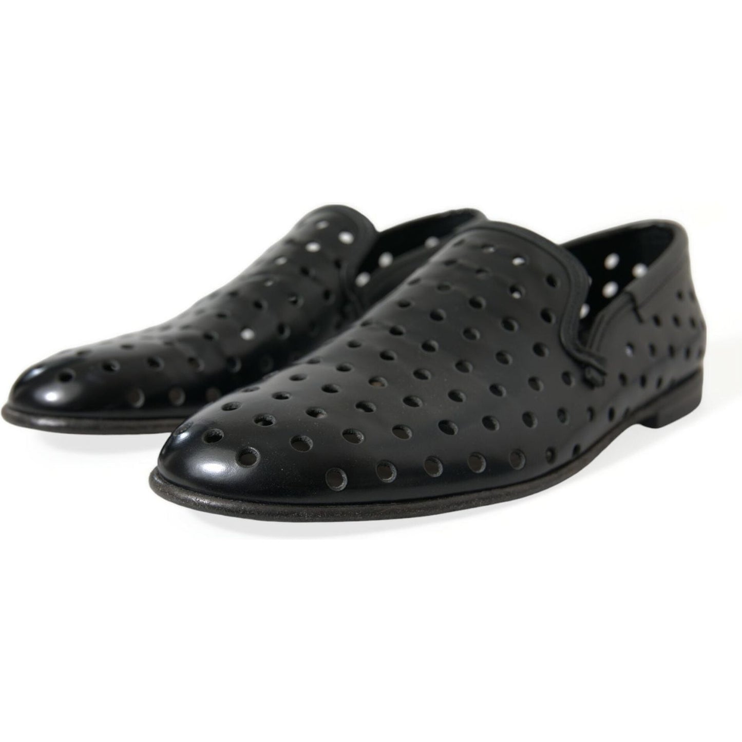 Dolce & Gabbana | Elegant Black Leather Perforated Loafers| McRichard Designer Brands   