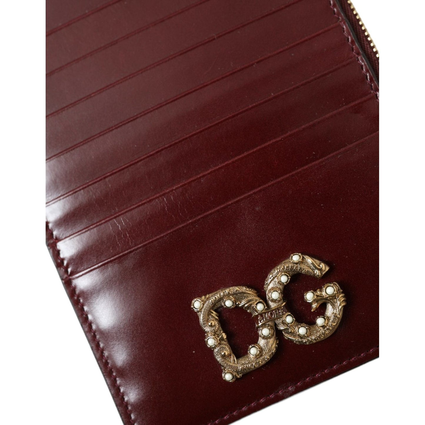 Dolce & Gabbana | Maroon Leather Card Holder Wallet| McRichard Designer Brands   