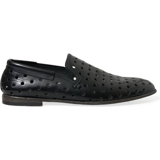 Dolce & Gabbana | Elegant Black Leather Perforated Loafers| McRichard Designer Brands   