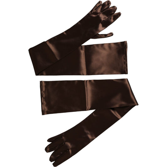 Brown Acetate Satin Elbow Length Gloves