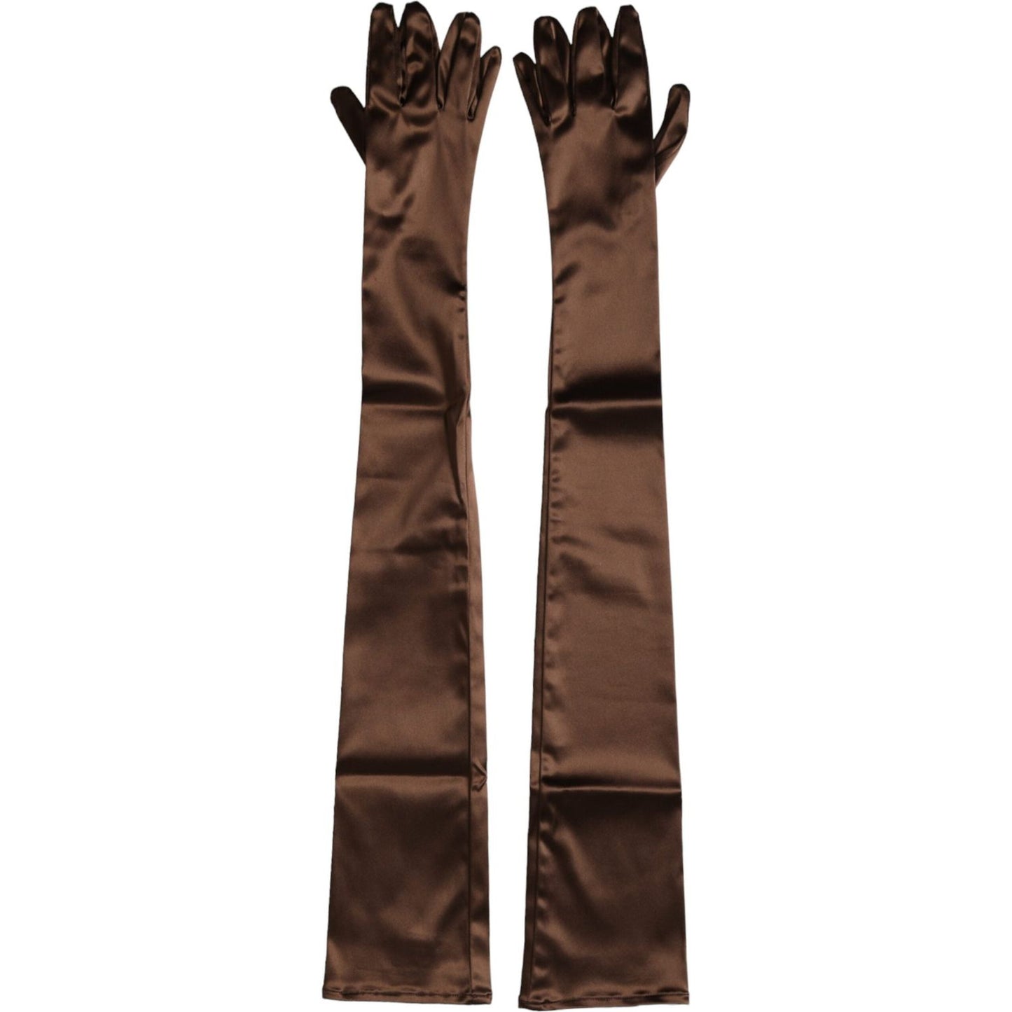 Brown Acetate Satin Elbow Length Gloves