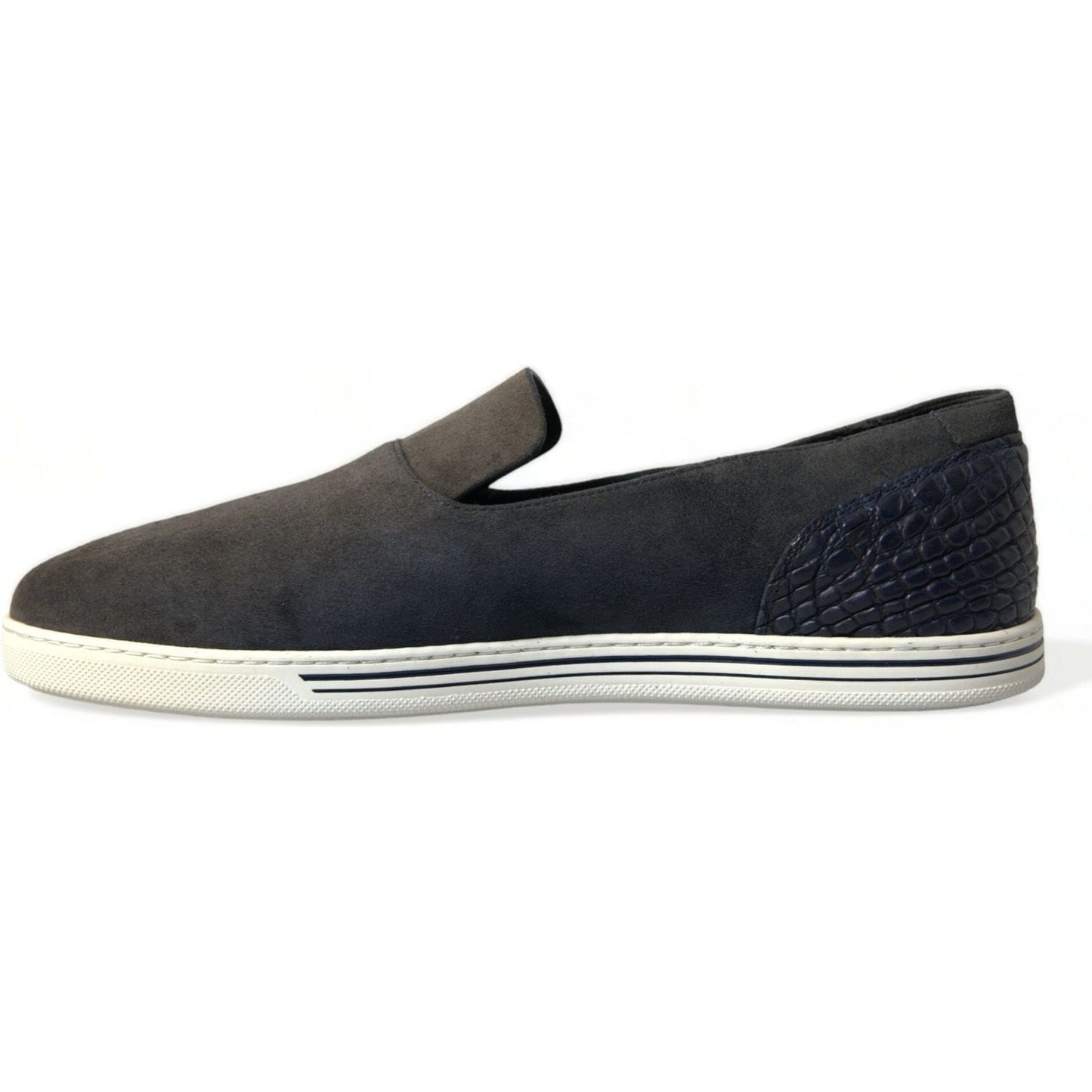 Dolce & Gabbana Elegant Blue Suede & Crocodile Slippers blue-suede-caiman-men-loafers-slippers-shoes