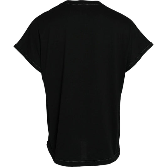 Black Cotton Round Neck Short Sleeve T-shirt