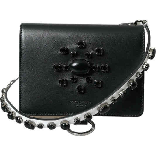 Dolce & Gabbana | Elegant Crystal-Embellished Leather Card Holder| McRichard Designer Brands   