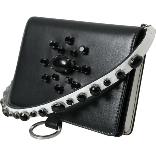 Dolce & Gabbana | Elegant Crystal-Embellished Leather Card Holder| McRichard Designer Brands   