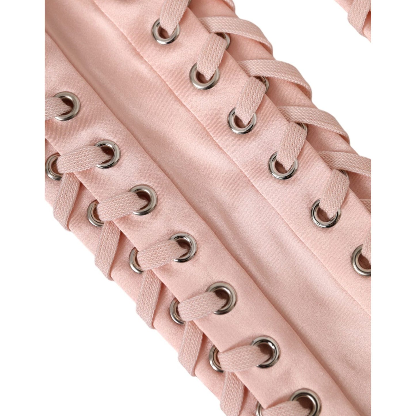 Pink Acetate Lace Up Fingerless Gloves