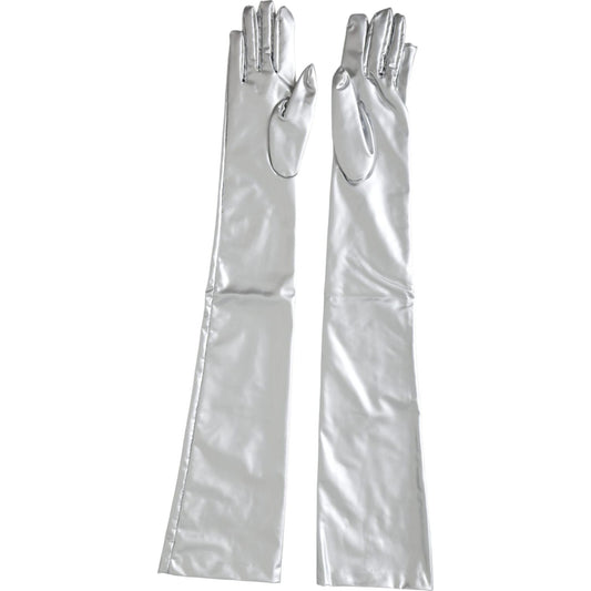 Silver Spandex Logo Elbow Length Gloves