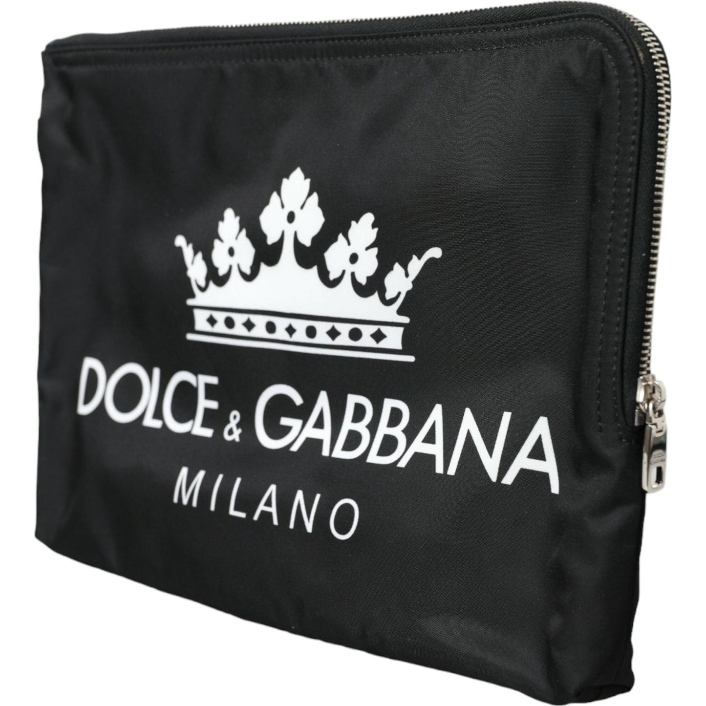 Dolce & Gabbana Elegant Black Nylon Clutch with Crown Print elegant-black-nylon-clutch-with-crown-print