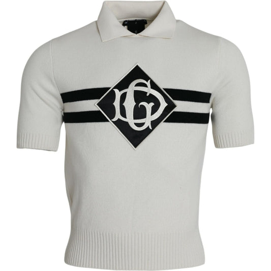 Dolce & Gabbana White DG Logo Collared Henley Shirt T-shirt white-dg-logo-collared-henley-shirt-t-shirt-1