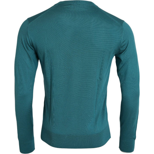 Dolce & Gabbana Dark Green Silk Crew Neck Pullover Sweater dark-green-silk-crew-neck-pullover-sweater