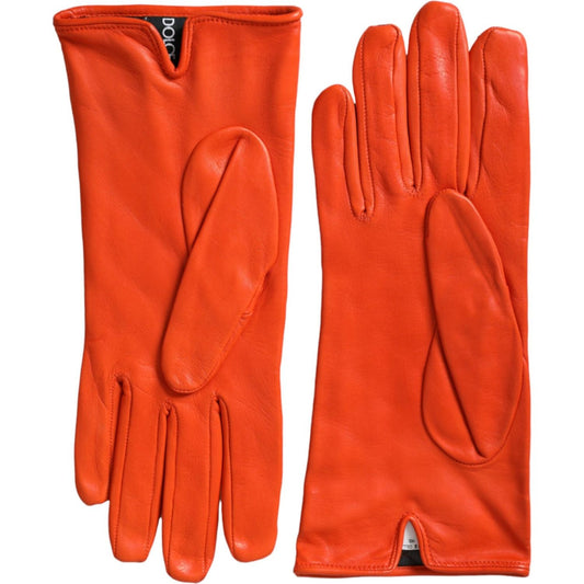 Orange Leather Quilted Wrist Length Gloves