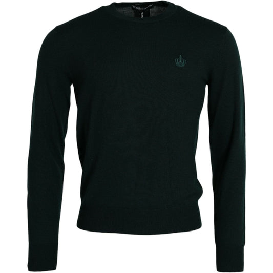 Dolce & Gabbana Dark Green Crown Crew Neck Pullover Sweater dark-green-crown-crew-neck-pullover-sweater