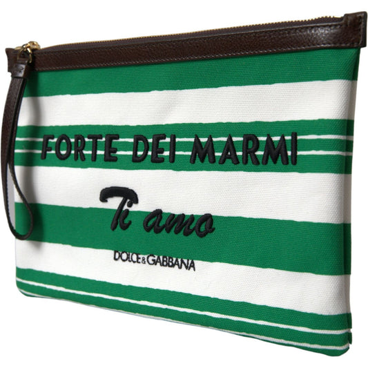 Dolce & Gabbana | Elegant Striped Leather-Trim Pouch| McRichard Designer Brands   