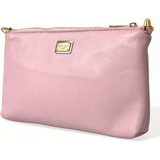 Dolce & Gabbana | Elegant Pink Leather Pouch Clutch with Floral Embroidery| McRichard Designer Brands   