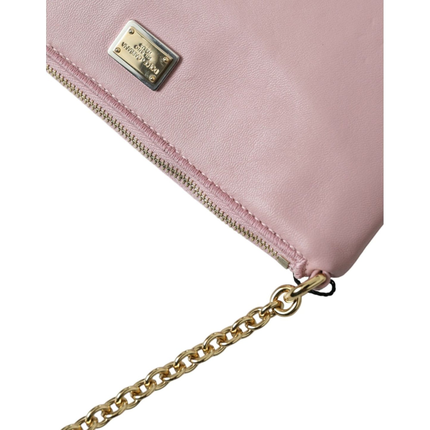 Dolce & Gabbana Elegant Pink Leather Pouch Clutch with Floral Embroidery elegant-pink-leather-pouch-clutch-with-floral-embroidery