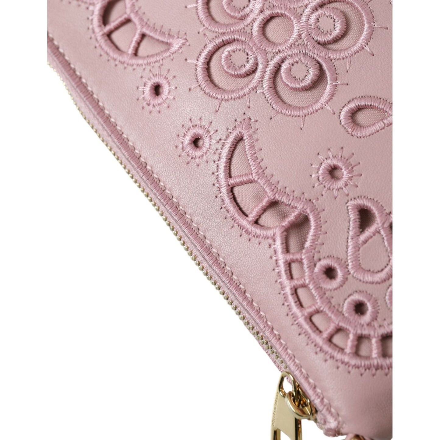 Dolce & Gabbana Elegant Pink Leather Pouch Clutch with Floral Embroidery elegant-pink-leather-pouch-clutch-with-floral-embroidery