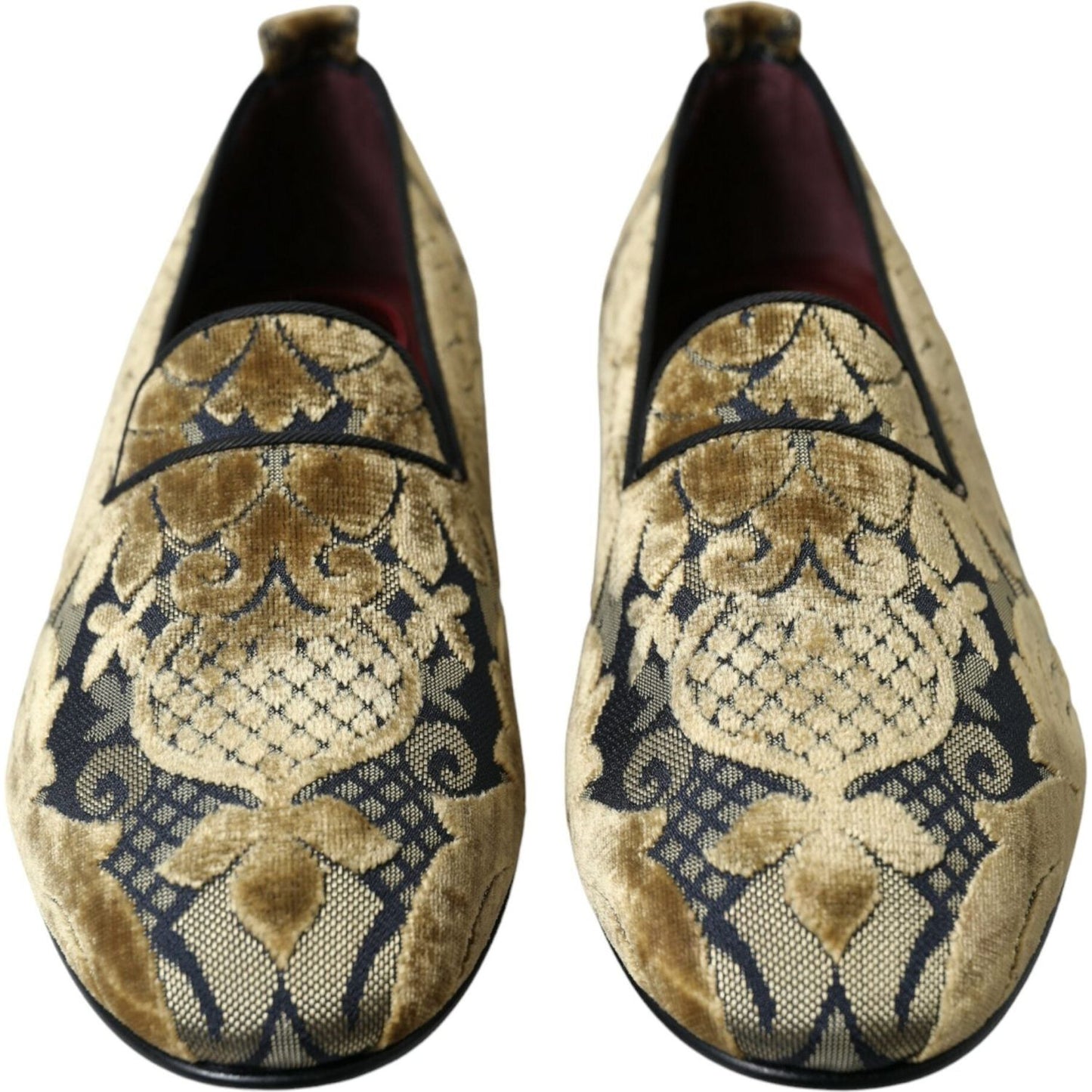 Dolce & Gabbana Opulent Gold Velvet Smoking Slippers gold-velvet-brocade-smoking-slipper-dress-shoes