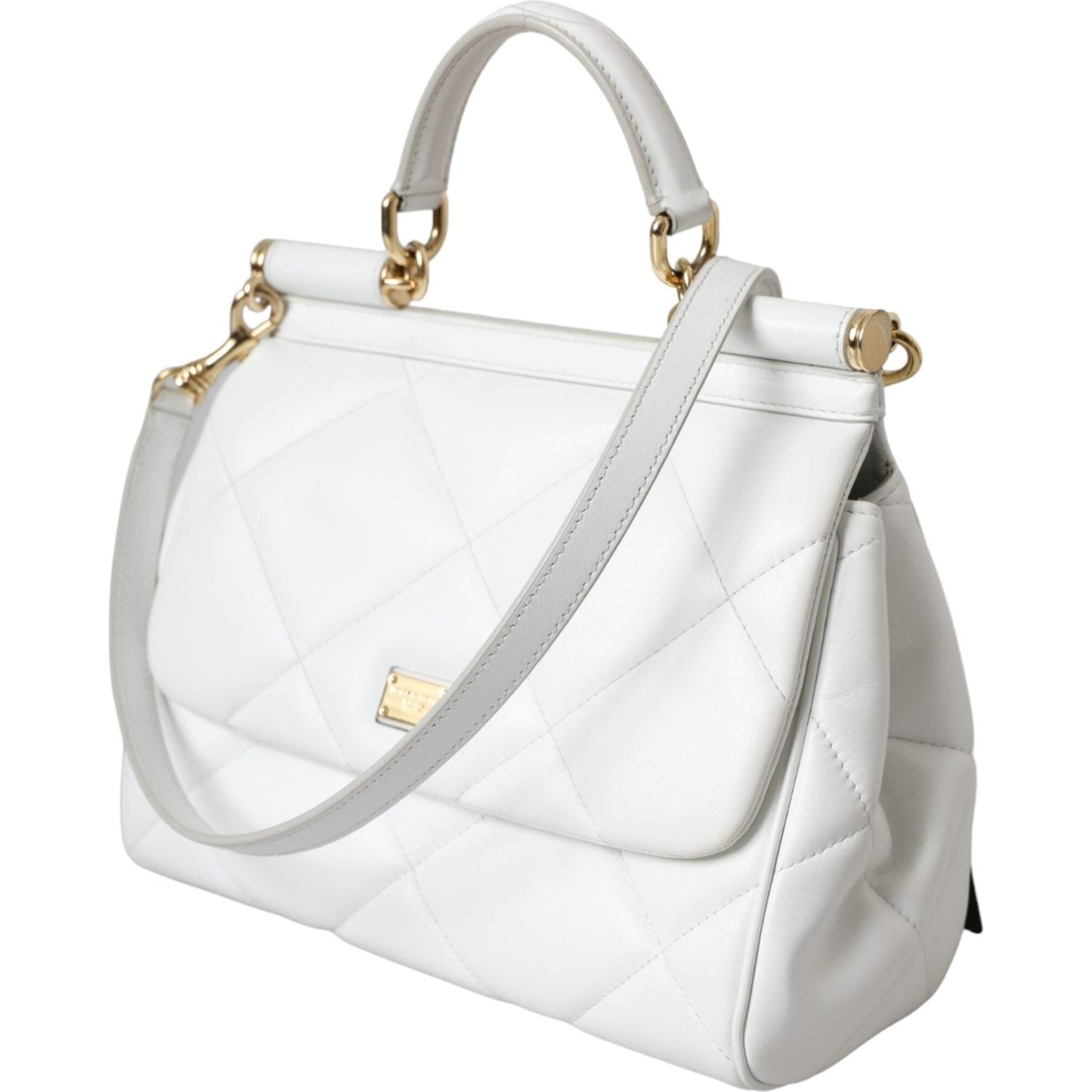 White Quilted Leather SICILY Hand Shoulder Purse Satchel Bag