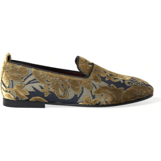 Dolce & Gabbana Opulent Gold Velvet Smoking Slippers gold-velvet-brocade-smoking-slipper-dress-shoes