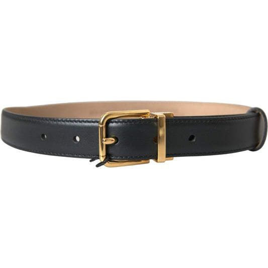 Dolce & Gabbana | Black Leather Gold Metal Buckle Belt Men| McRichard Designer Brands   