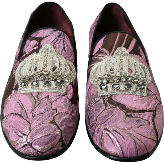 Dolce & Gabbana | Elegant Pink Crystal-Embellished Loafers| McRichard Designer Brands   