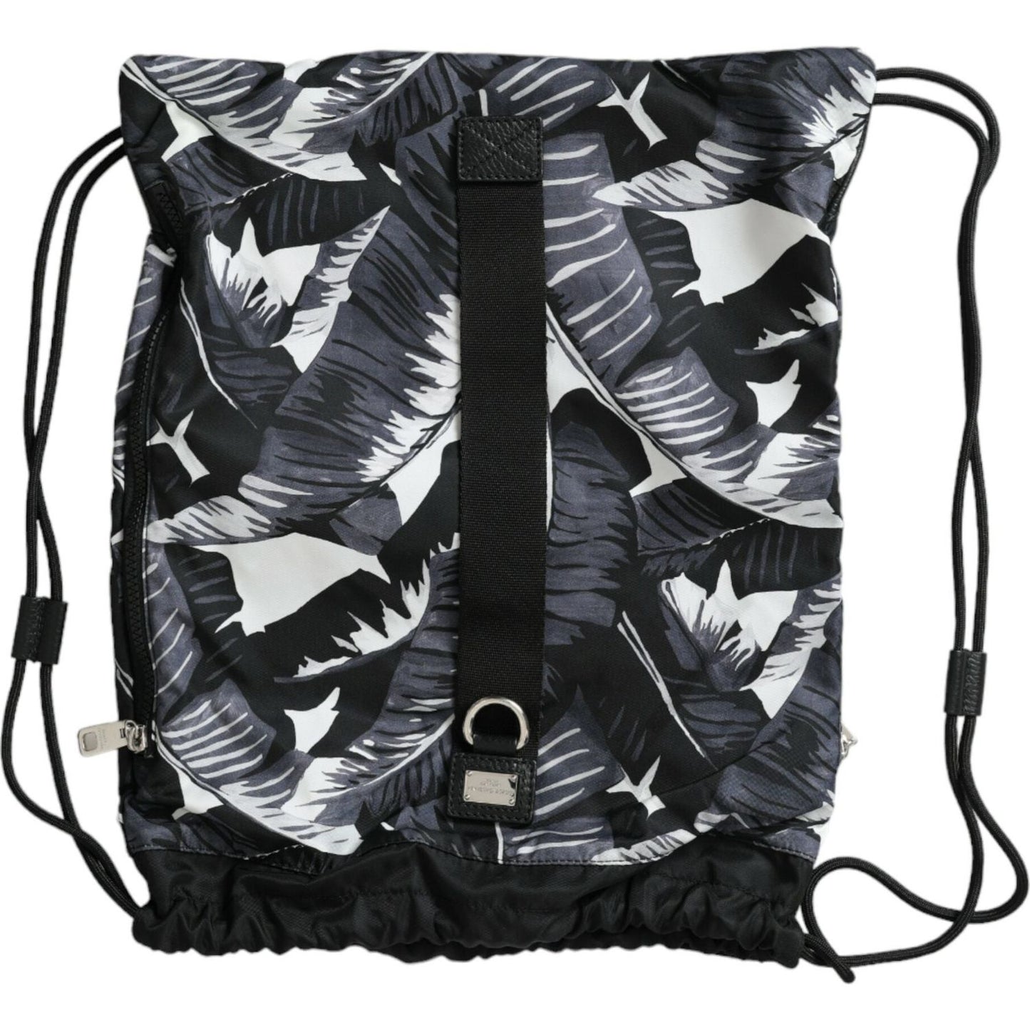 Dolce & Gabbana | Elegant Black Leaf Print Nap Sack Bag| McRichard Designer Brands   