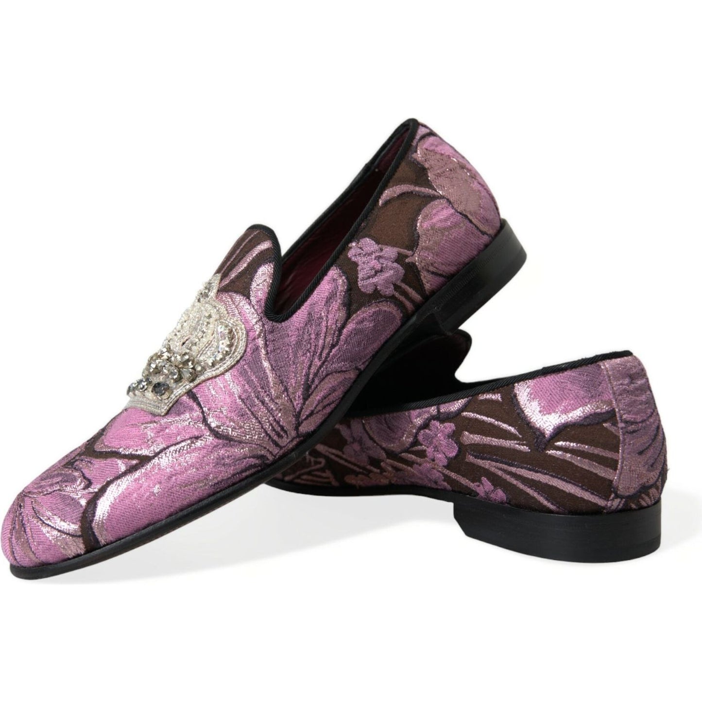 Dolce & Gabbana Elegant Pink Crystal-Embellished Loafers pink-printed-crystal-embellished-loafers-dress-shoes
