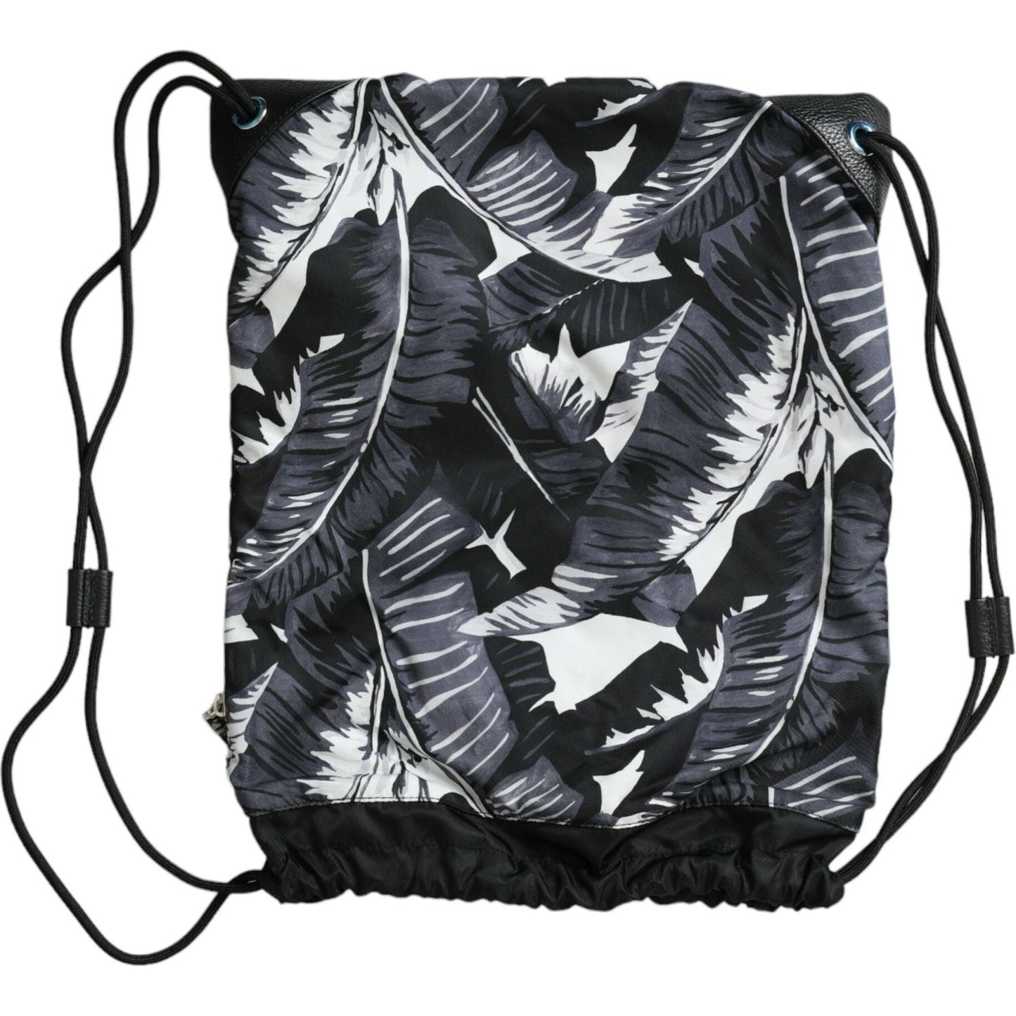 Dolce & Gabbana | Elegant Black Leaf Print Nap Sack Bag| McRichard Designer Brands   