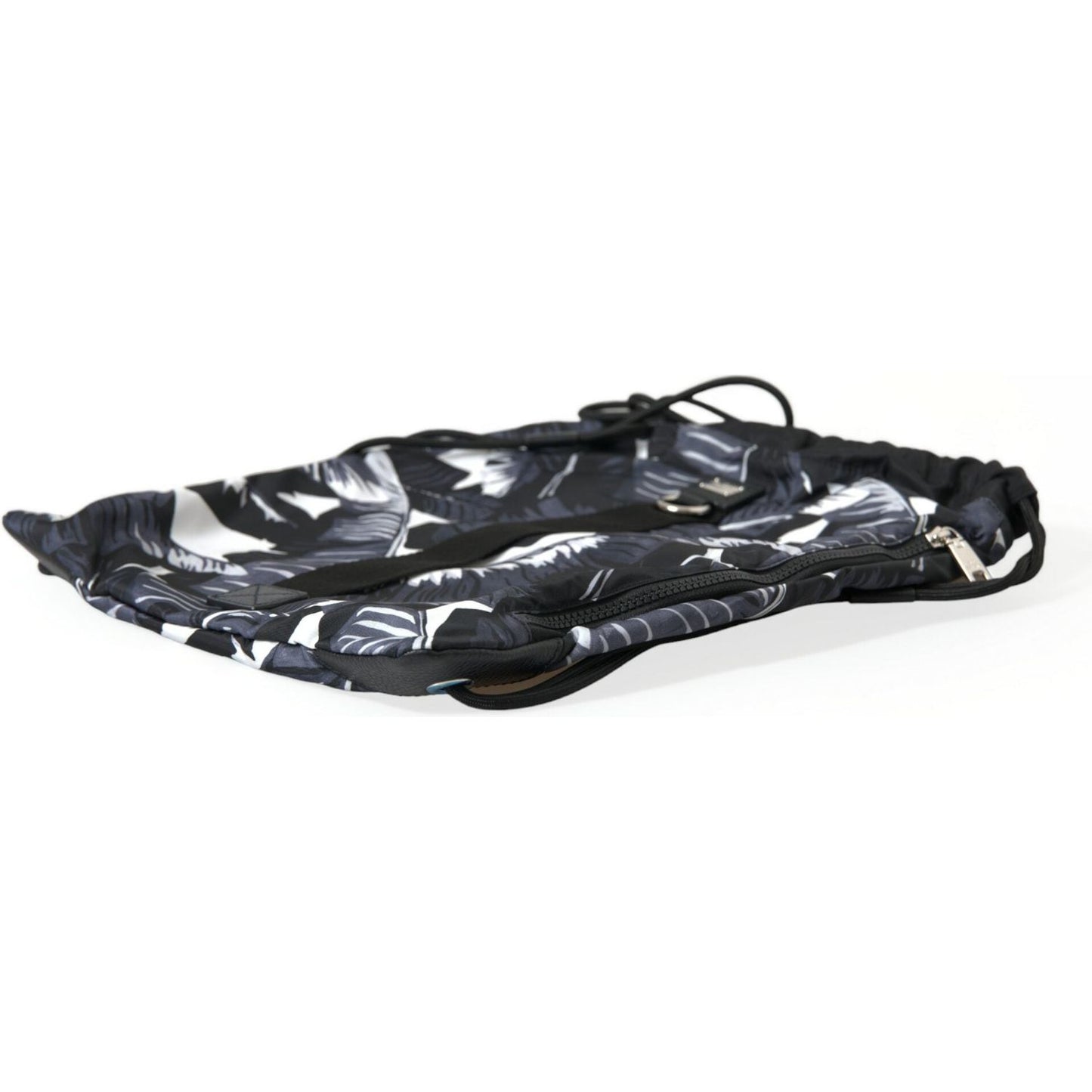 Dolce & Gabbana Elegant Black Leaf Print Nap Sack Bag elegant-black-leaf-print-nap-sack-bag