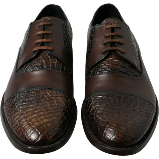 Dolce & Gabbana Elegant Textured Leather Oxford Dress Shoes brown-exotic-leather-lace-up-oxford-dress-shoes