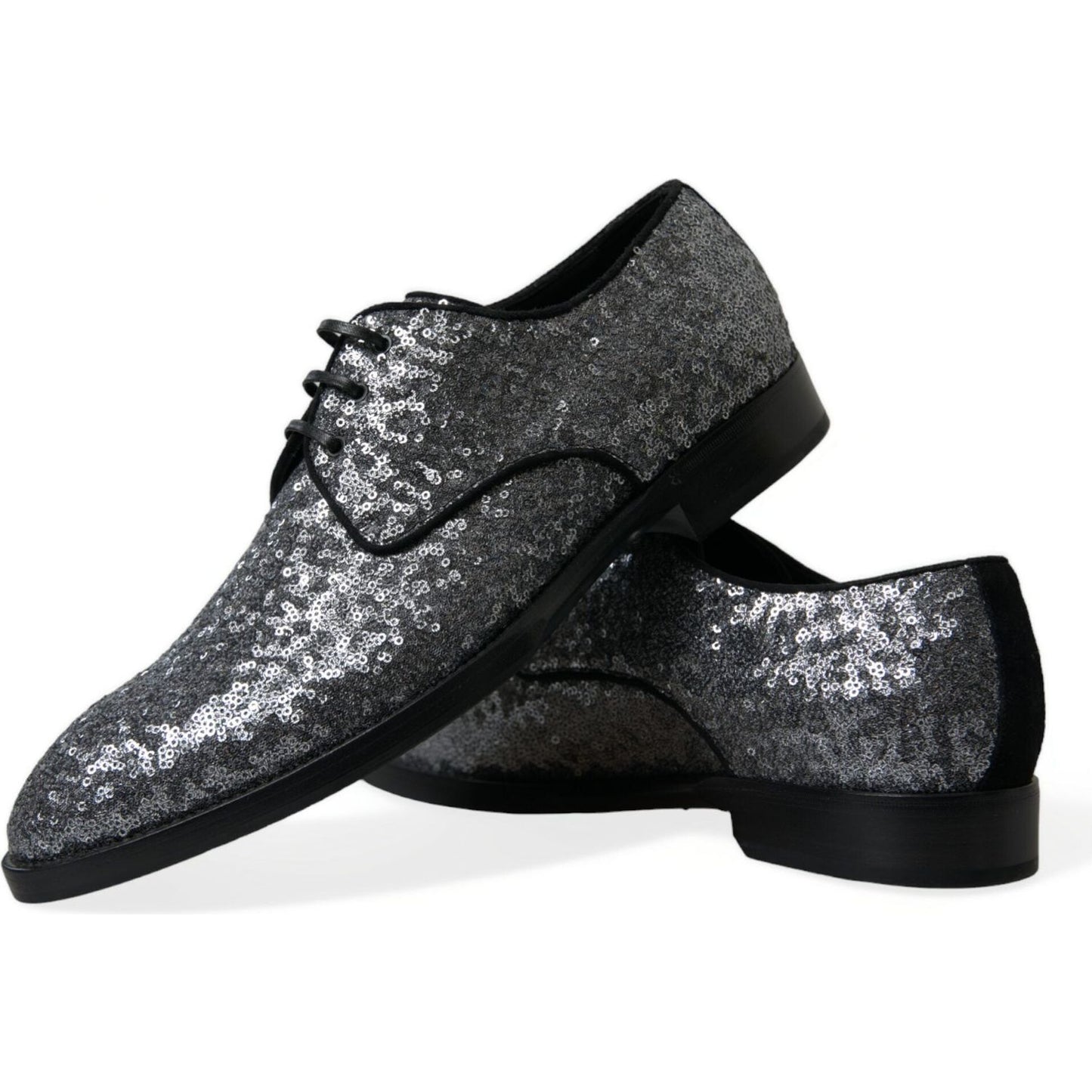 Dolce & Gabbana Exquisite Sequined Derby Dress Shoes silver-sequined-lace-up-men-derby-dress-shoes