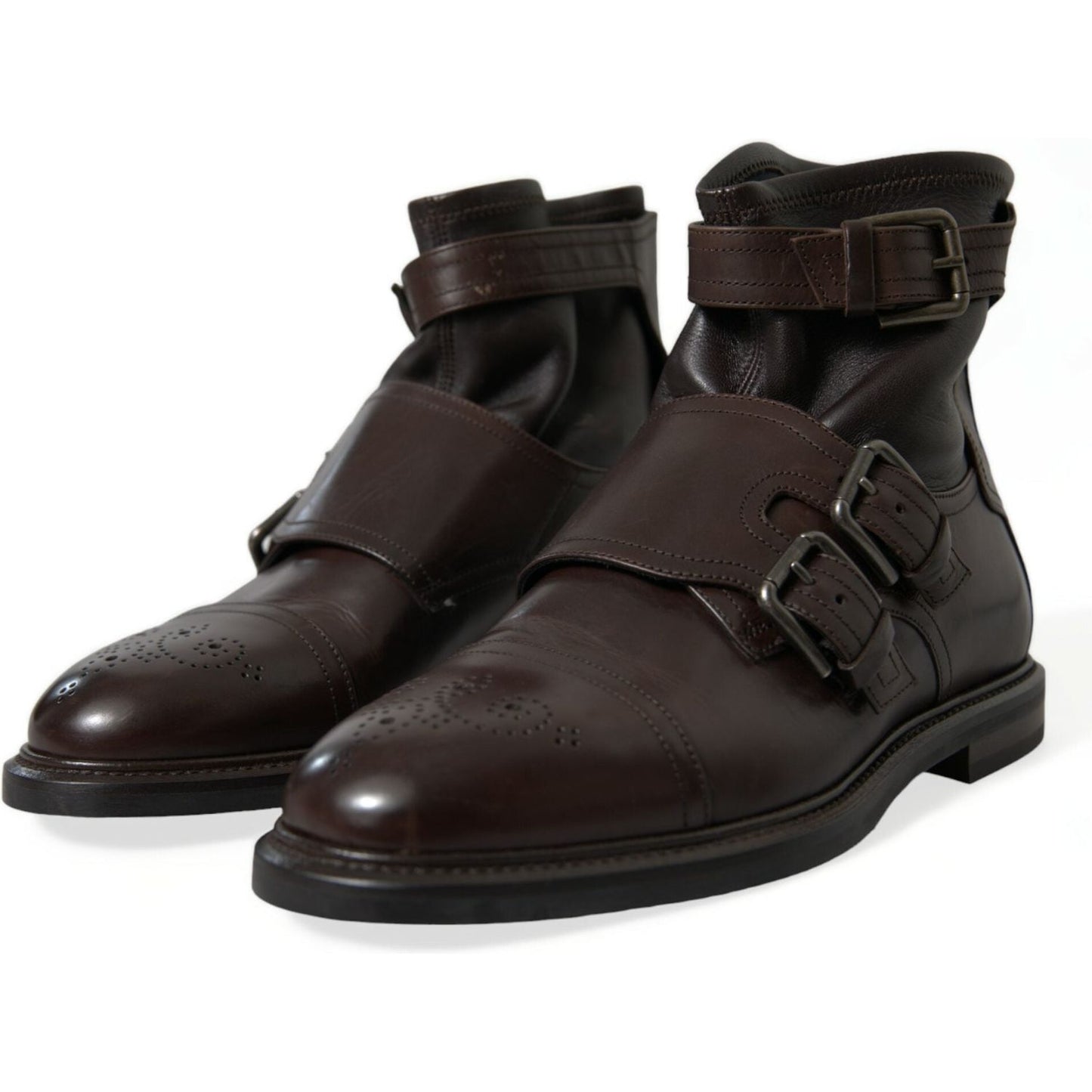 Dolce & Gabbana Elegant Mens Leather Ankle Boots brown-leather-straps-ankle-boots-shoes