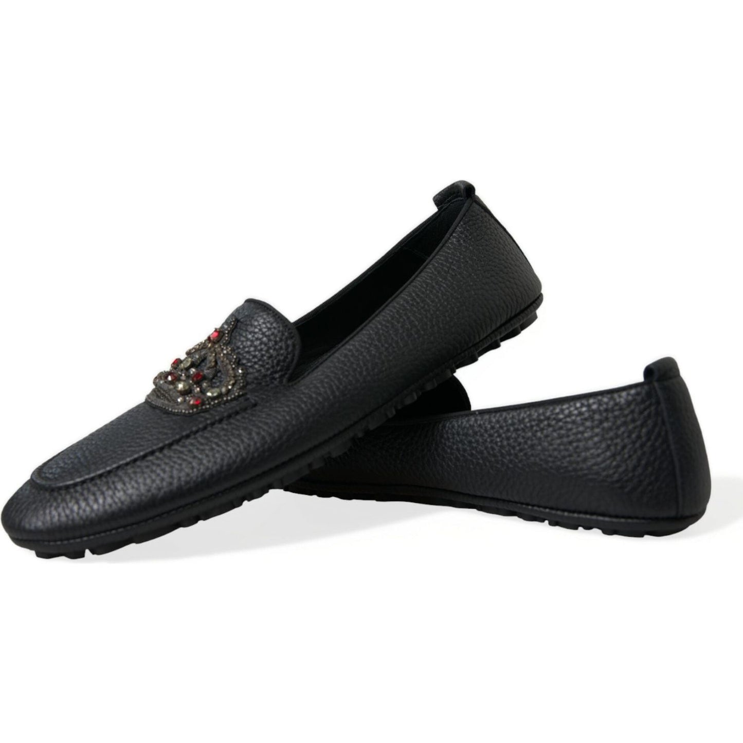Dolce & Gabbana Dazzling Crystal-Embellished Loafers black-leather-crystal-embellished-loafers-dress-shoes