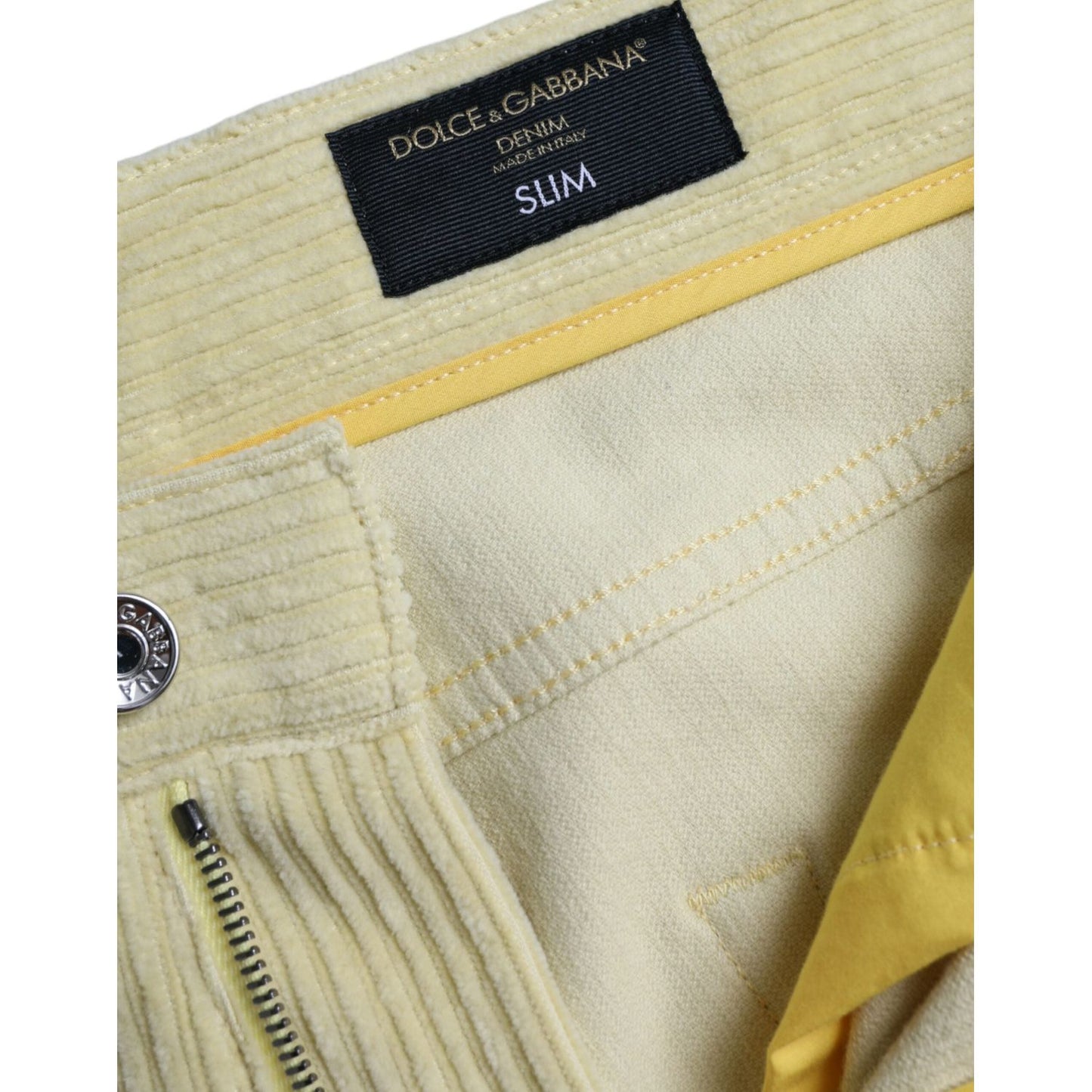 Dolce & Gabbana Yellow Corduroy Logo Plaque Skinny Denim Jeans yellow-corduroy-logo-plaque-skinny-denim-jeans