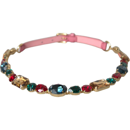 Dolce & Gabbana Pink Leather Crystal Chain Embellished Belt pink-leather-crystal-chain-embellished-belt