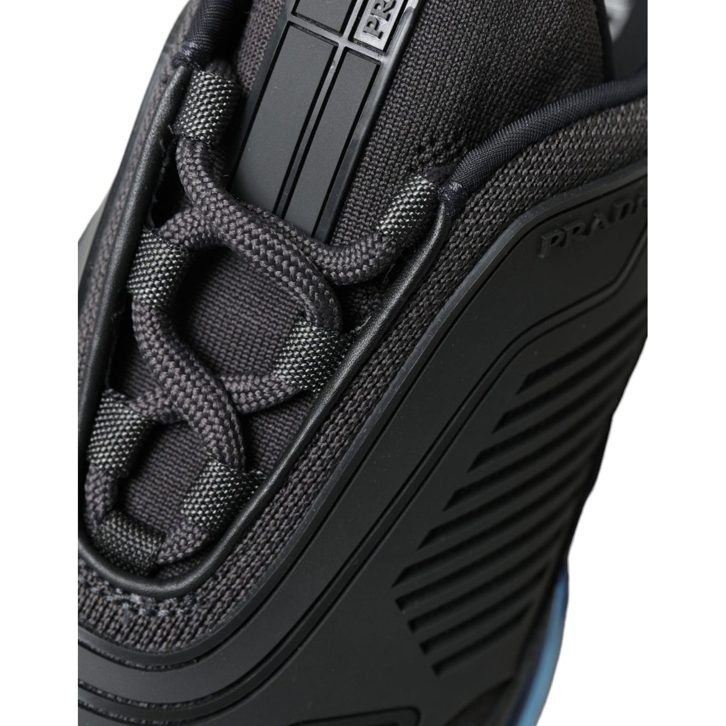 Prada Elegant Men's Black Mesh Sneakers black-blue-rubber-knit-slip-on-low-top-sneakers-shoes