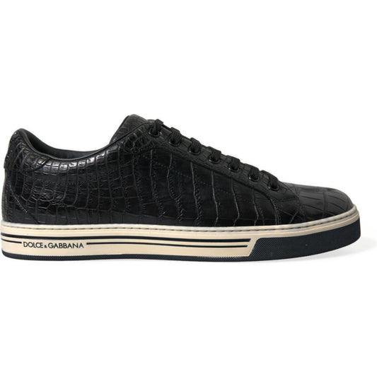 Dolce & Gabbana | Black Croc Exotic Leather Men Casual Sneakers Shoes| McRichard Designer Brands   