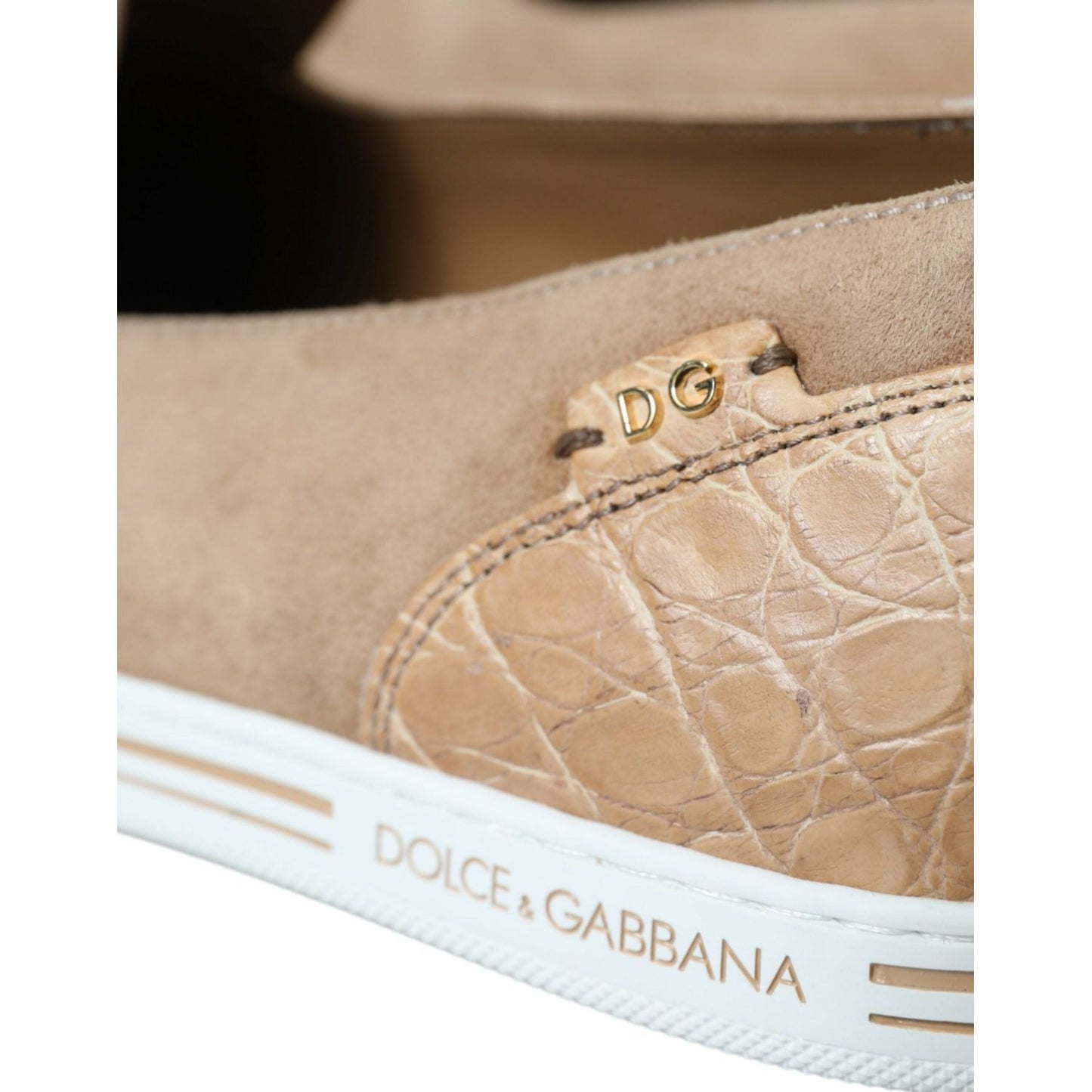 Dolce & Gabbana Elegant Beige Leather Loafers beige-suede-caiman-men-loafers-slippers-shoes