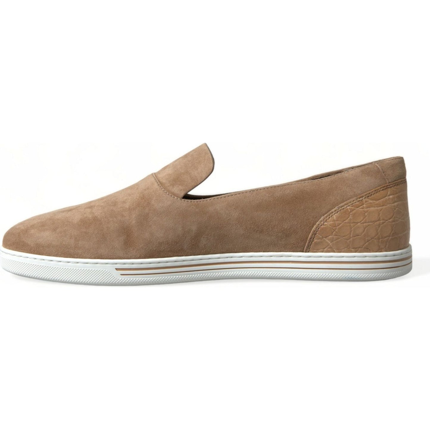 Dolce & Gabbana Elegant Beige Leather Loafers beige-suede-caiman-men-loafers-slippers-shoes