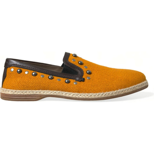 Dolce & Gabbana Exclusive Orange Canvas Loafers with Studs orange-linen-leather-studded-loafers-shoes