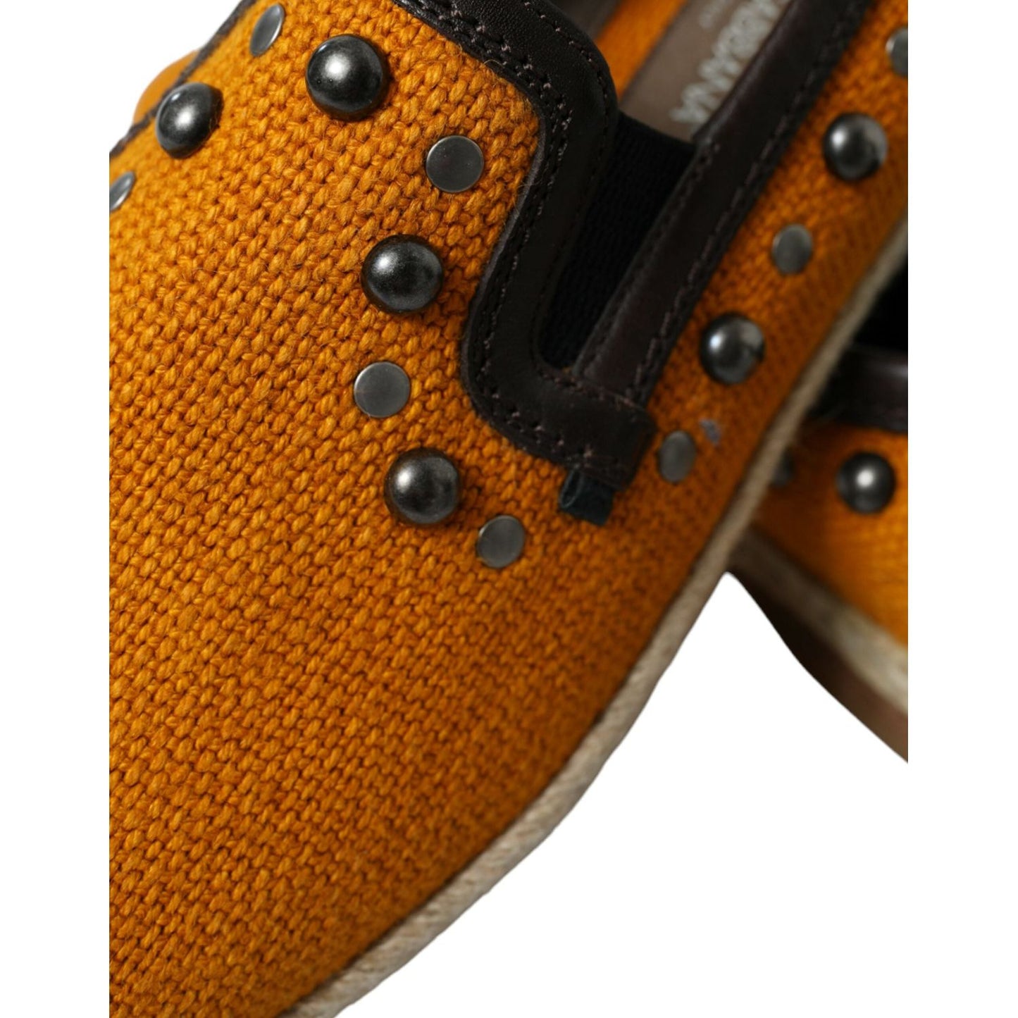 Dolce & Gabbana Exclusive Orange Canvas Loafers with Studs orange-linen-leather-studded-loafers-shoes