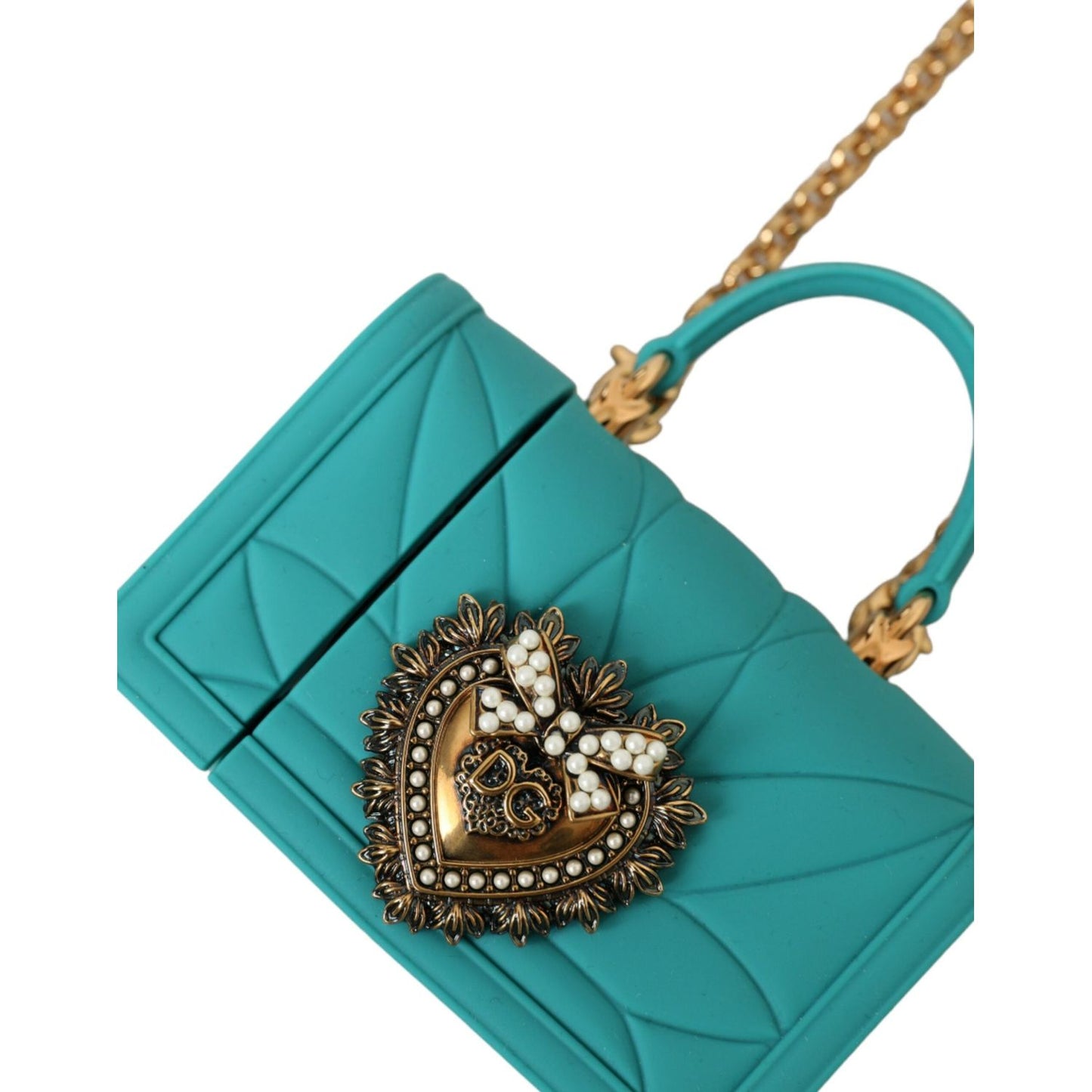 Dolce & Gabbana Turquoise Silicone Devotion Heart Cover Bag Airpods Case turquoise-silicone-devotion-heart-cover-bag-airpods-case